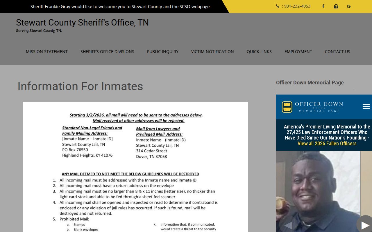 Stewart County arrest and inmate information services