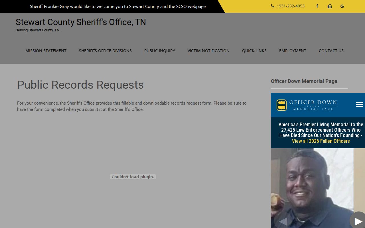Stewart County arrest record request page