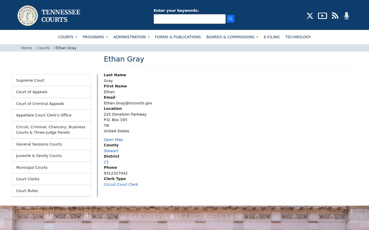 Stewart County criminal court case clerk page
