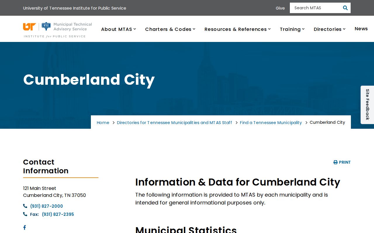 Cumberland City criminal records directory with police and municipal contacts
