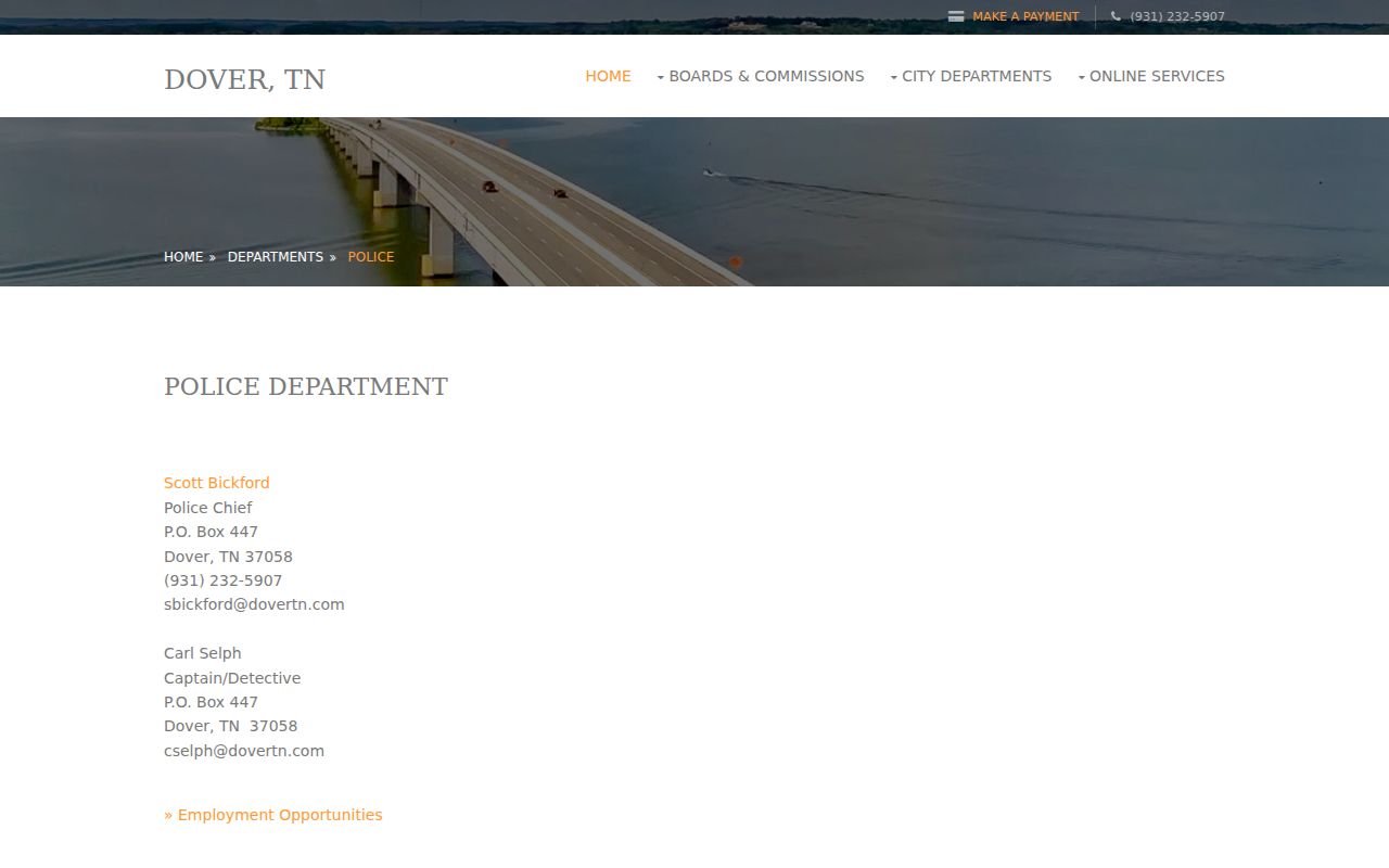 Dover criminal records contact page for the Dover Police Department