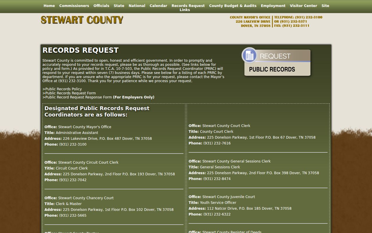 Stewart County criminal records custodian directory