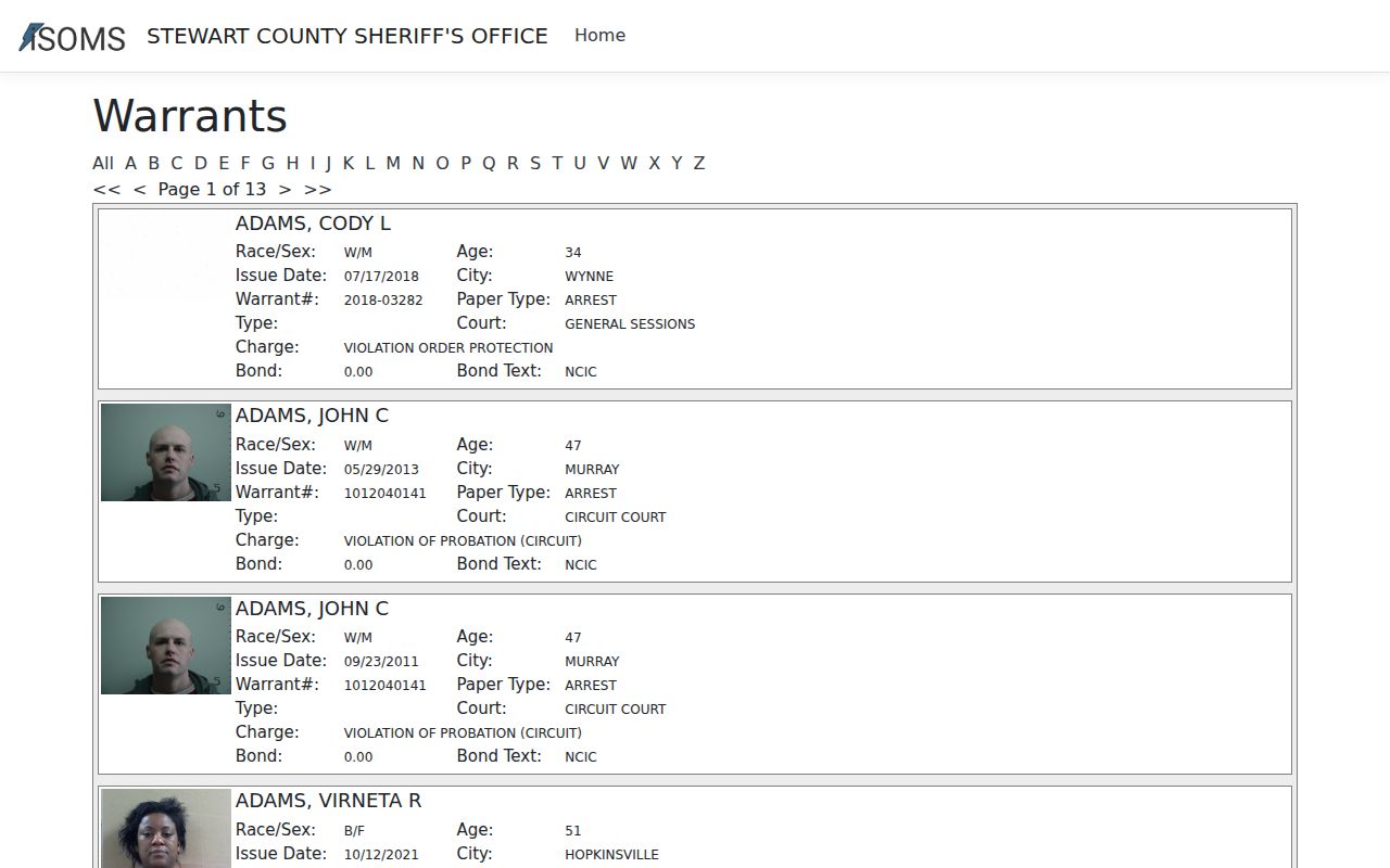 Stewart County criminal warrant records portal