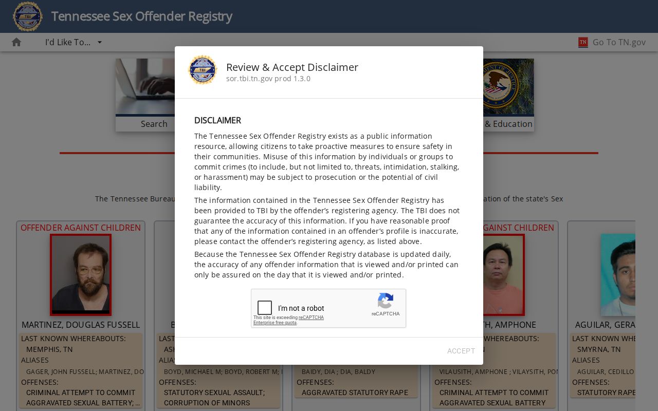 Stewart County sex offender search on the Tennessee registry interface